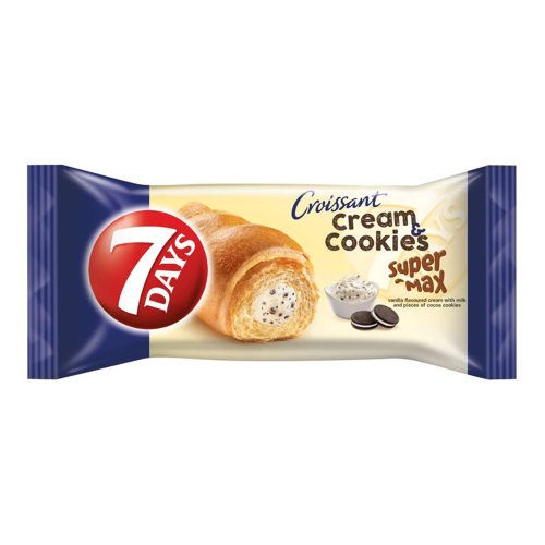 7DAYS Super Max Cream&Cookies croissant vaníliás töltelékkel és keksz-110g