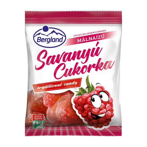 Bergland savanyú cukorka málna ízű, töltetlen-70g