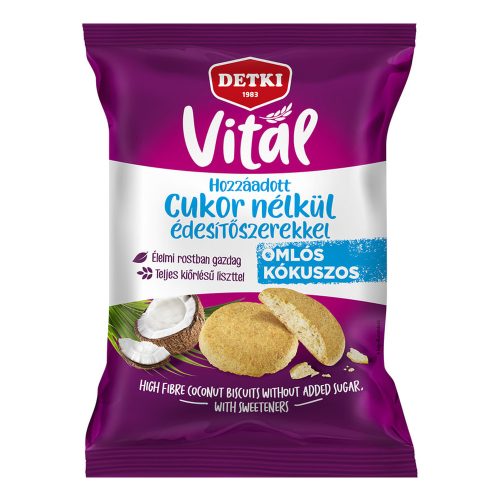 Detki Vitál cukormentes keksz kókuszos, édesítőszerekkel - 180g