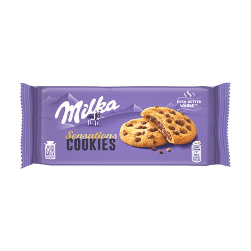 Milka Cookies Sensations keksz tejcsoki darabok és tejcsoki töltelék - 156g