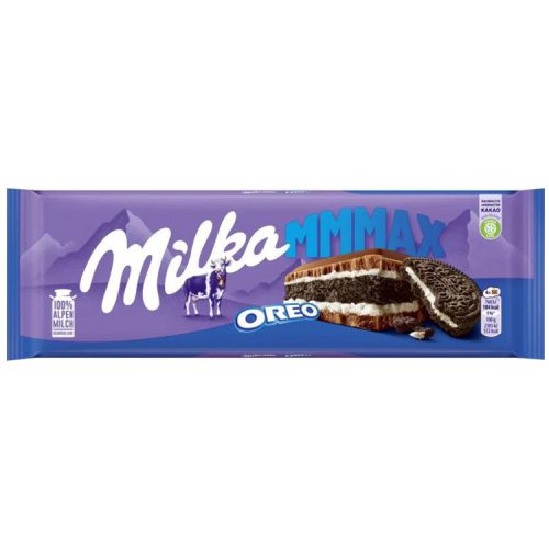 Milka Oreo tejcsokoládé vaníliás tejes krémtöltelék,kakaós keksz-300g