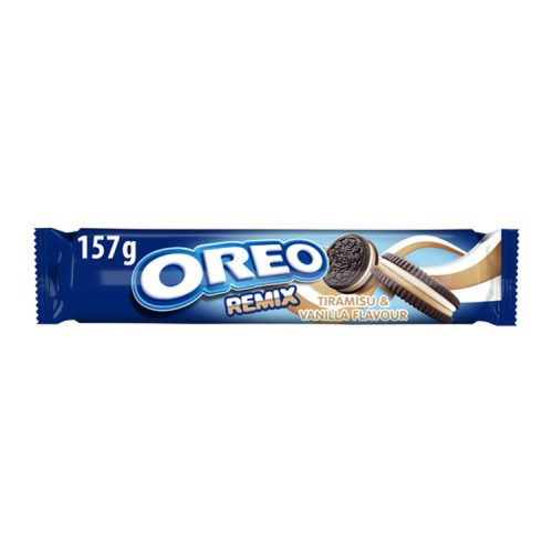 Oreo Remix vanília- tiramisuízű töltelékkel töltött kakaós keksz-157g