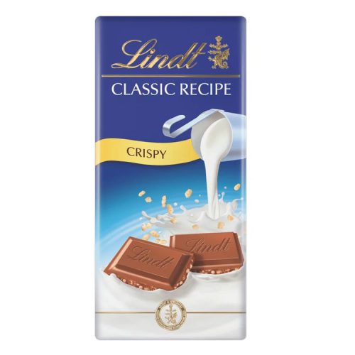Lindt Classic Recipe táblás tejcsokoládé ropogós rizspehellyel -100g